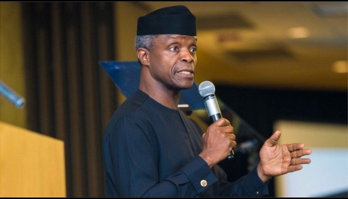 Vice President Yemi Osinbajo speaking to the media