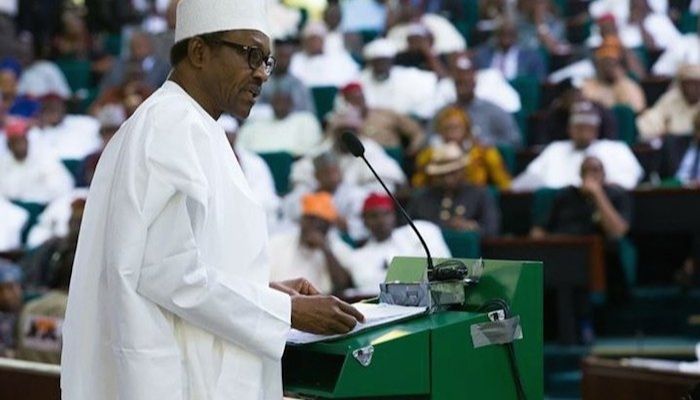 President Muhammadu Buhari giving a speech