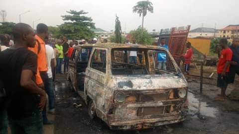 Bus catches fire after NNPC truck spills fuel in Isolo