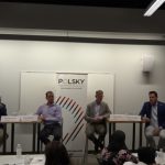 L-R: Michael D. Alter, clinical professor of entrepreneurship, Univeristy of Chicago Booth School of Business; Eric Belcher, entrepreneur and former CEO of InnerWorkings; Rich Gallun, co-founder of B-Swift, and Rob Chesney, venture partner at Chicago Ventures, at an interactive session during Foreign Press Centers International Reporting Tour in Chicago on Friday