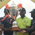 John Obaro,Managing Director, SystemSpecs, owners of Remita (m); Emmanuel Ocholi, Director, Board of SystemSpecs (2nd right); Jimmy Shogbesan, Chief Operating Officer, MediaVision limited (right) and Peter Rufai, Tournament Ambassador, Remita Corporate Champions Cup (RC3) presenting the trophy to Akintade Ekundayo, Captain, Unilever football team at the finale of the 2019 RC3 tournament in Lagos on Sunday