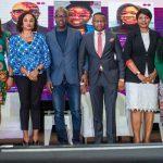 -R: Anurika Azubuike, Founder, Marketplace Innovation Africa; Bridget Oyefeso-Odusami, Head, Marketing And Communications, Stanbic IBTC; Emmanuel Agu, Group Marketing Director, JOTNA Nigeria Limited; Joshua Ajayi, the Convener, WIMCA and Publisher, Brand Communicator; Bukky Bandele, Marketing Director, Electricals Africa, HPZ, PZ Cussons Nigeria Plc; and Tolulope Adedeji, Marketing Director, Abinbev West Africa at the 2019 edition of Women in Marketing & Communications Conference/Awards (WIMCA) held at Muson Centre, Onikan Lagos at the weekend.