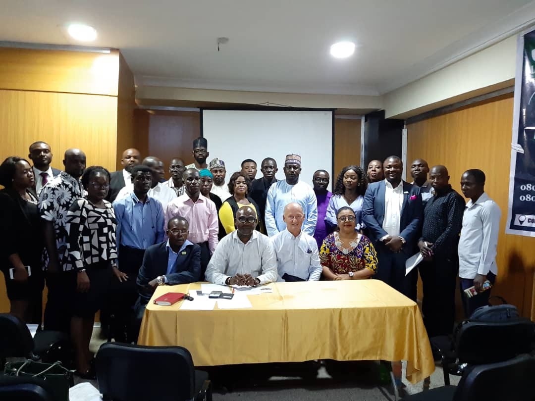 Salihu Jamihu, secretary local organising committee, (left); Richard Ogundele, chairman local organizing committee (second left); Christian Fougner, counsellor, Royal Norwegian Embassy in Abuja (second right); Angela Ajala, vice chairman, local organizing committee (right) and other members of the Institute of Agribusiness Management Nigeria (IAMN) at a press briefing announcing the National Agribusiness Conference recently in Abuja.