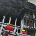 Breaking: INEC Headquarters catches fire as Fire Service battles to quench inferno