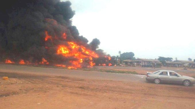 Lagos fire fighters battle tanker fire along Badargy expressway