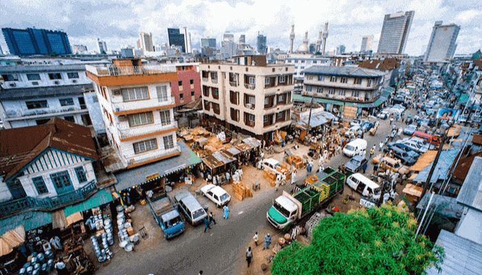 Aerial photograph of a busy city
