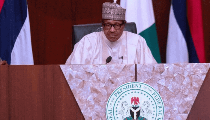 President Muhammadu Buhari giving a speech