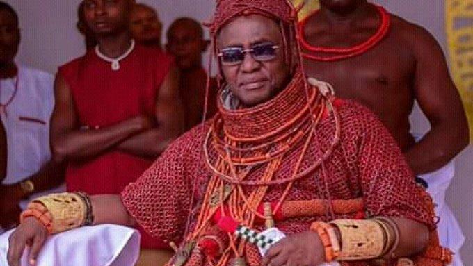 "oba of benin in traditional attire"