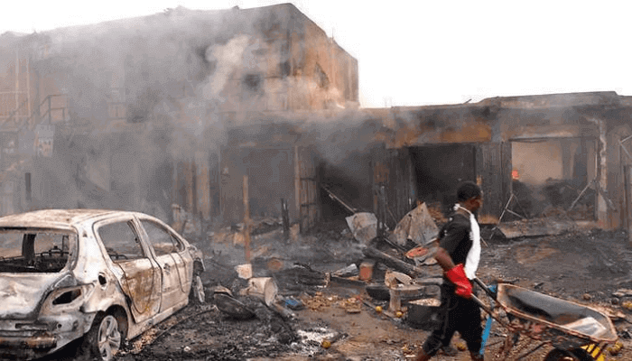 A car set ablaze