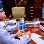 Vice president in his office