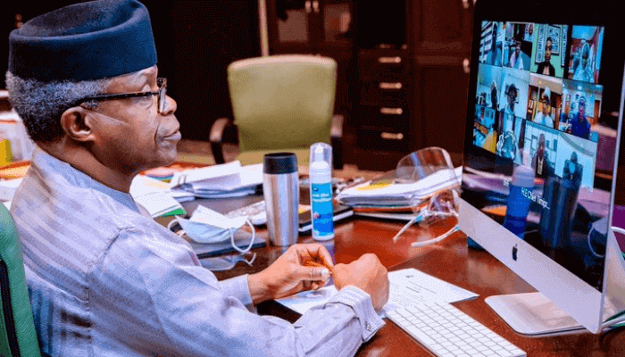 Vice president in his office