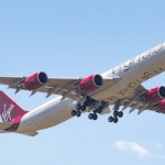 "an airplane mid-flight"