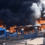 Bus terminal set ablaze