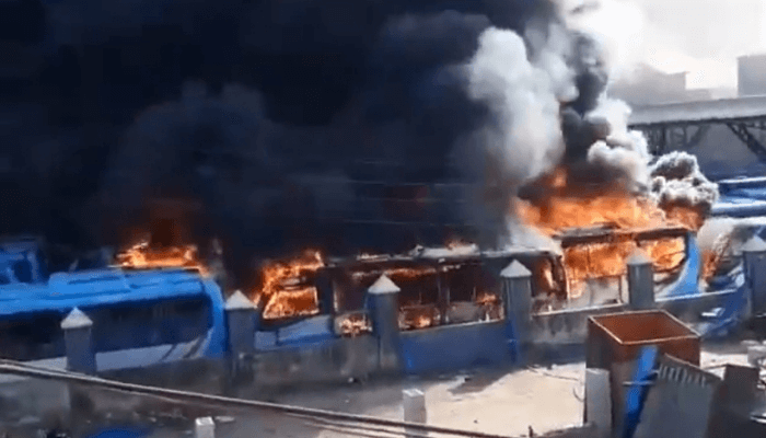 Bus terminal set ablaze