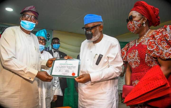 Akeredolu recieves certificate of return, pledges even development in Ondo