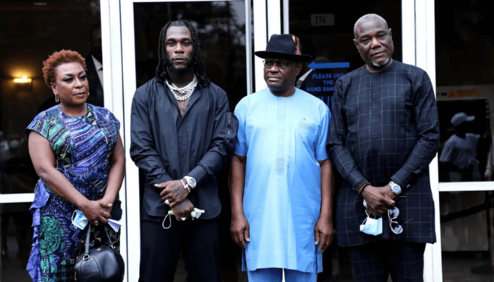 Burna Boy's family with the Governor