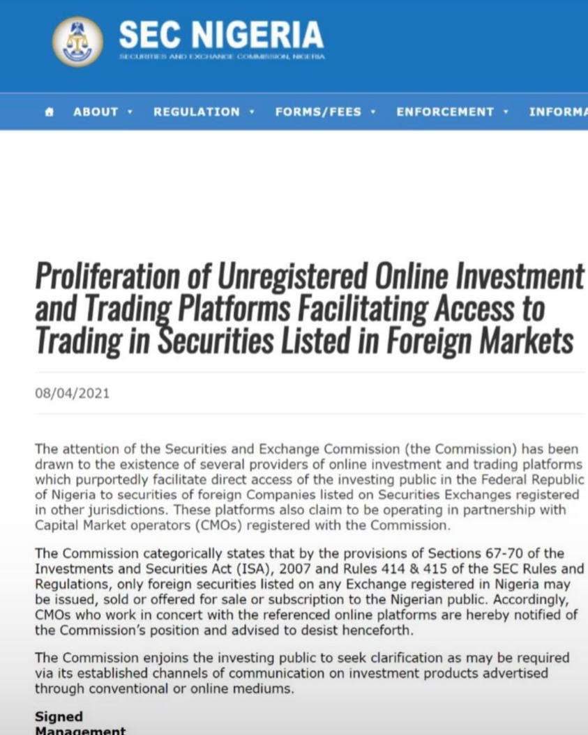 The Circular from the Securities and Exchange Commission