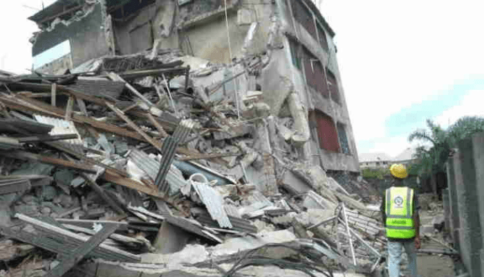 collapsed building