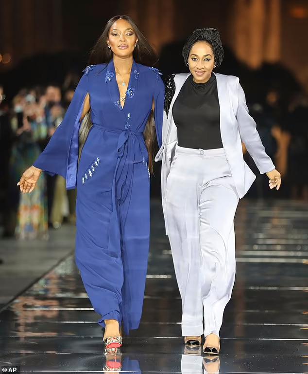 Supermodel Naomi Campbell (dressed in Hudayya outfit) and Hudayya Fadoul Abacha, founder and CEO of Hudayya Couture Limited  