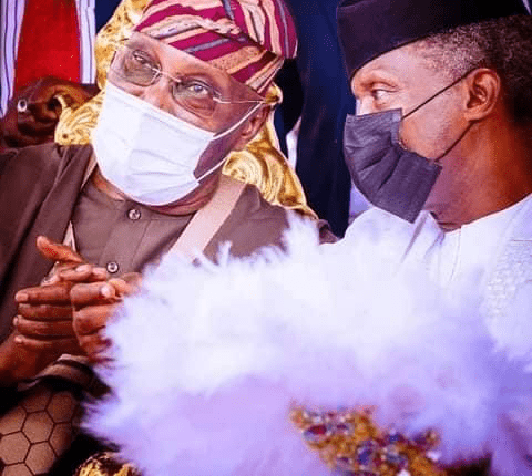 Vice President Yemi Osinbajo  and former Vice President Atiku Abubakar at the coronation of the 42nd Olubadan of Ibadan