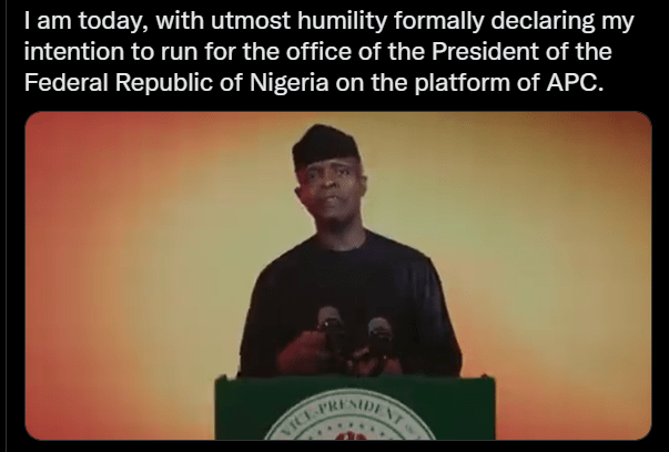 Yemi Osinbajo declares