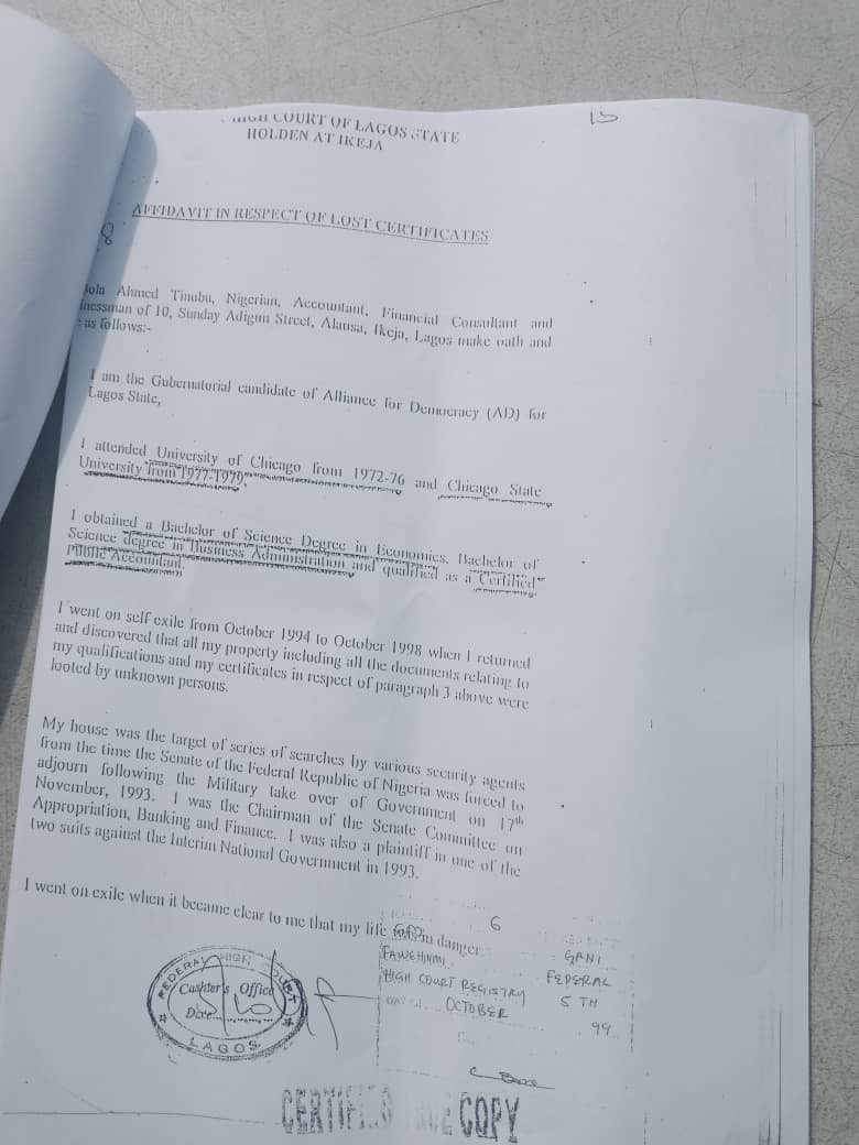 Tinubu certificate