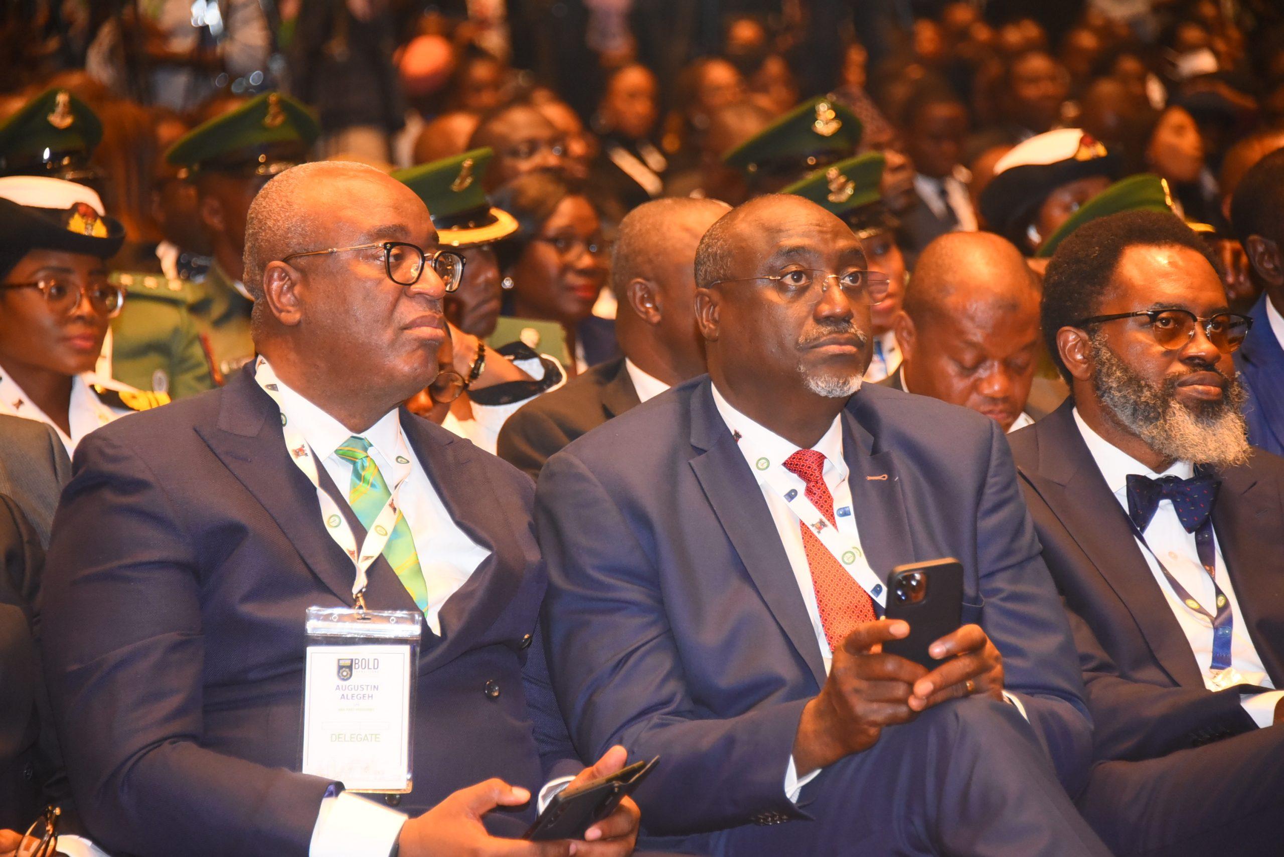 L-R: Austin Alegeh, for president, NBA; Yakubu Maikyau, president elect, NBA, and Moyosore Onigbanjo, attorney general/commissioner for justice, Lagos State.