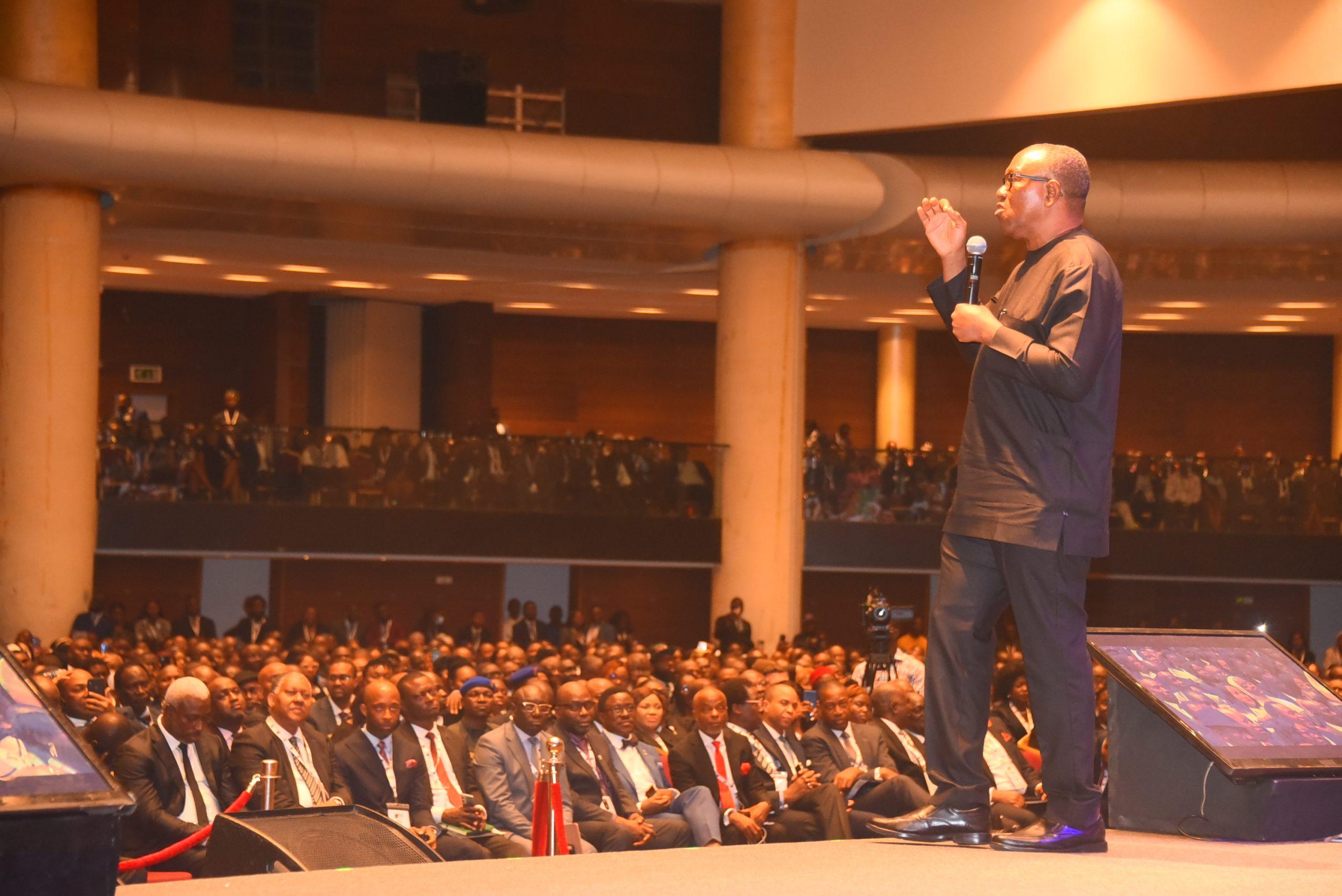 Peter Obi, presidential candidate, Labour Party, giving his speech at the conference.