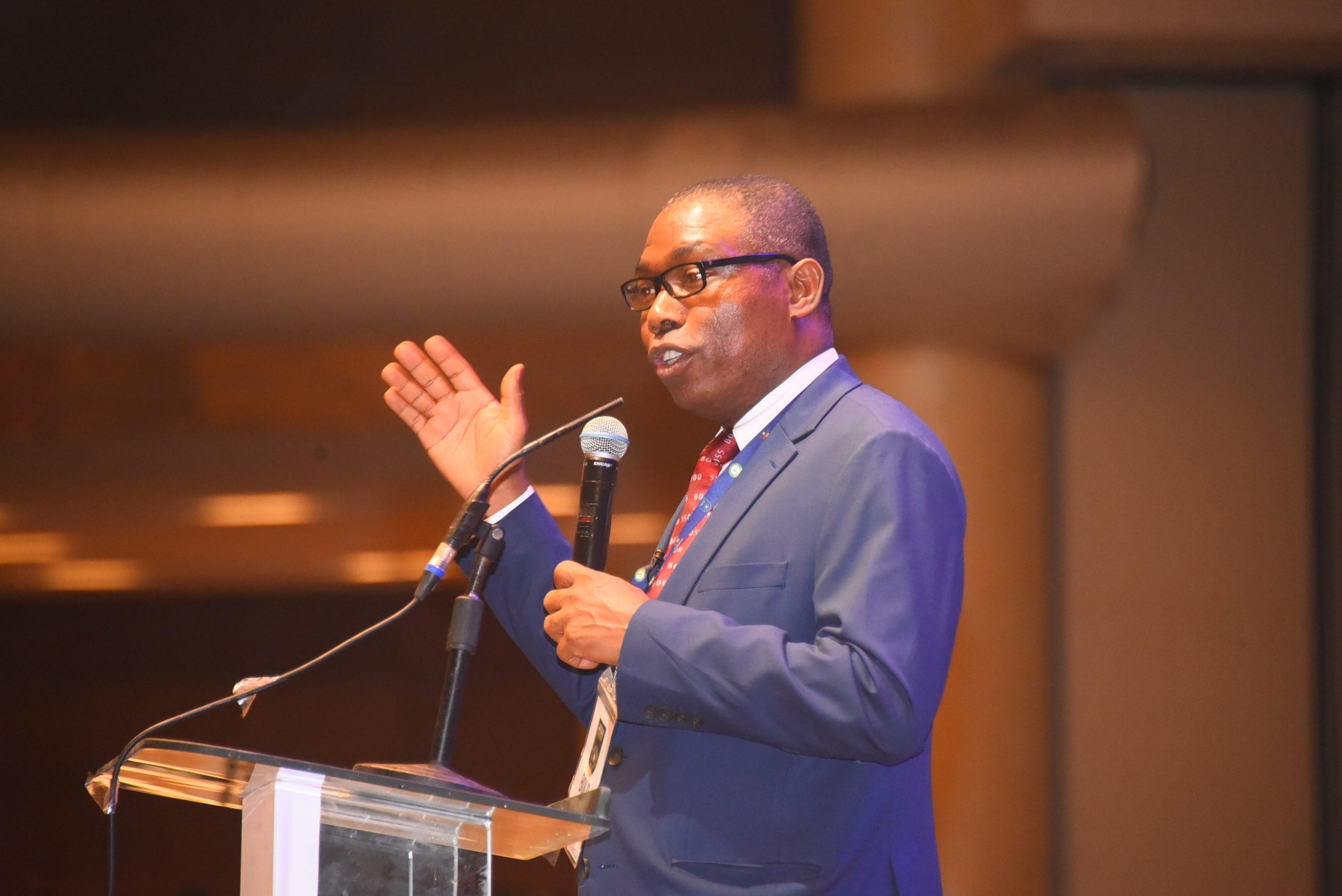 Adewole Adebayo, presidential candidate, SDP, giving his speech at the conference.