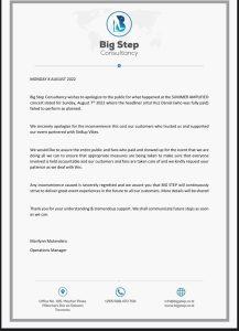 statement by Big Step Consultancy