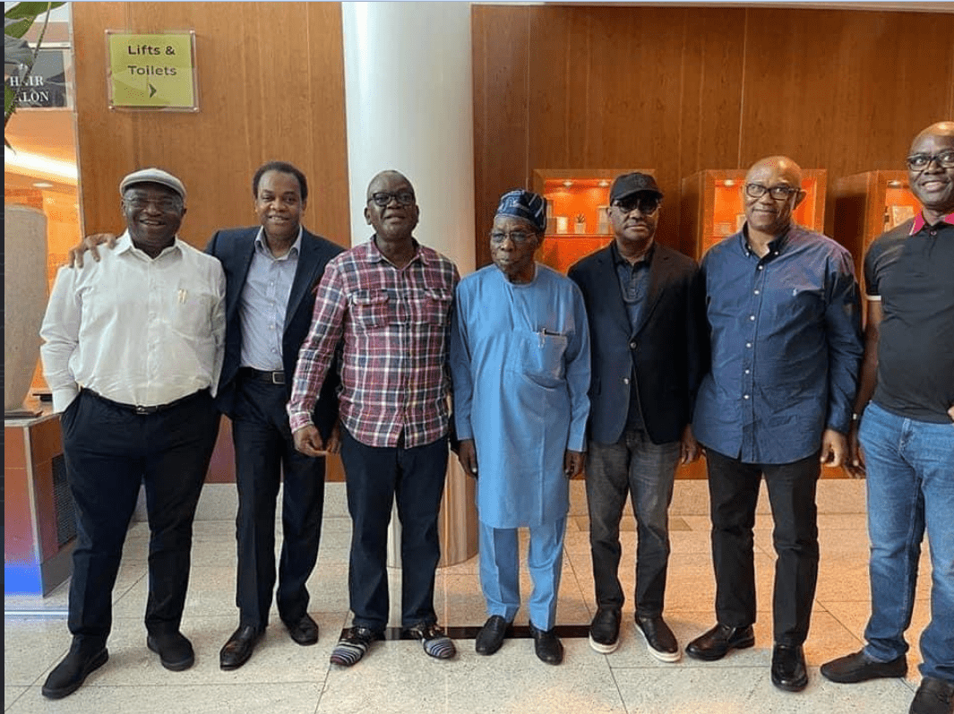 Obasanjo meets Peter Obi, Wike in London