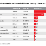 Prices of selected household items January - June 2022