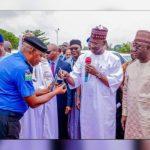 Nasarawa State Governor handing over key to the police chief in the state