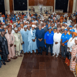 Governor Abdulrahman Abdulrazaq middle and head of schools in Kwara State.