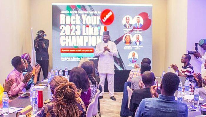 Abiola Salami, founder of CHAMP, addressing participants at the recent 'Rock Your 2023 Like A Champion' (RY2023LAC) mentorship programme, held in Lagos.Abiola Salami