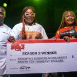 Chef Scholastica (left), with a guest and Femi Ogundoro, CEO, Maxima Media Group, owners of FoodBay TV