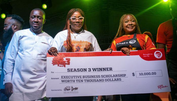 Chef Scholastica (left), with a guest and Femi Ogundoro, CEO, Maxima Media Group, owners of FoodBay TV