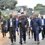 Peter Obi, Labour Party candidate walking to polling unit