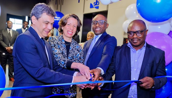 L-R: Wallace Pescarini, Basin President, SLB Offshore Atlantic; Carmen Bejar, SLB Chief People Officer; Sops Ideriah, Managing Director, SLB West Africa, and Patrick Daziba Obah, Director Planning Research and Statistics of the Nigerian Content Development and Monitoring Board (NCDMB) at the ribbon cutting ceremony of SLB's new office in Ikoyi, Lagos on Thursday, March 16, 2023.
