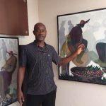 Ade Odunfa; explaining his technique to visitors.