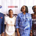 Bolaji Ogunwo, lecturer, Department of Creative Arts, Unilag; Hannah James, exhibitor and 200 level student of the Department of Creative Arts; Folasade Ogunsola, vice chancellor, University of Lagos (Unilag), and Bolanle Oboh, deputy vice-chancellor (Academic and Research), Unilag, at the 'Exodus', an Art Exhibition organised by the Department of Creative Arts, Unilag in Lagos, weekend.