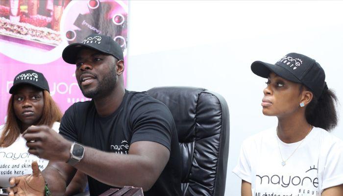 L-R: Business Development Manager, Mayore Beauty, Oladunmade Adegoke; founder/Chairman, Mayore Beauty, Silver Oghayore; and Client Services/Communications Manager, Lilian Muse, during a press conference on the launch of Mayore Beauty products in Lagos… on Wednesday.