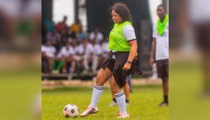 Omotola Thomas, chair, board of trustees, Parkinson’s Africa, playing football