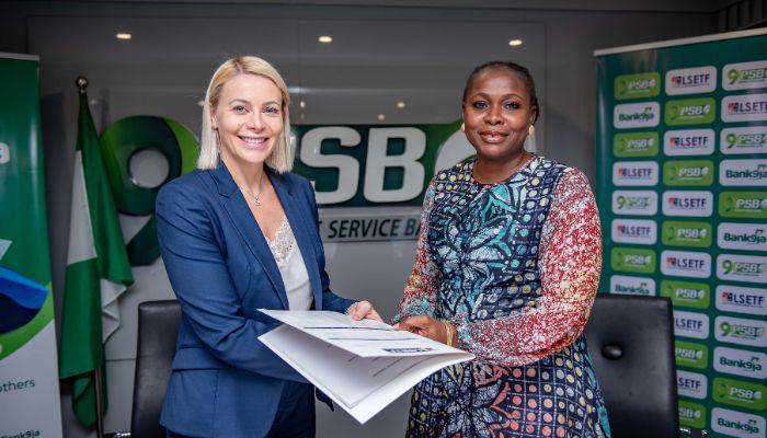 L-R: Chief Executive Officer/Managing Director, 9 Payment Service Bank, Branka Mracajac and Director of Programmes and Coordination, Lagos State Employment Trust Fund (LSETF), Omolara Adewumi, during the signing of a partnership agreement between 9PSB and LSETF at 9PSB office Lagos.