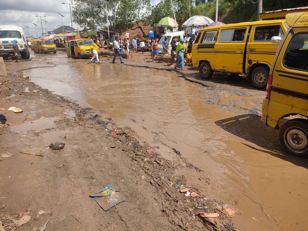 This is the current state of Ipaja road, beside under bridge Iyana Ipaja, Alimosho LGA
