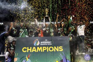 nigeria's basketball team celebrating their victory