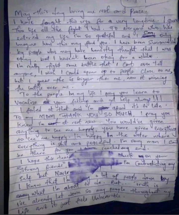 suicide notes by written by a Nigerian youth before his death