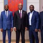L-R: Inya Lawal, Founder of Ascend Studios Foundation & Implementation Partner of Global Tech Africa; Mallam Kashifu Inuwa Abdullahi, Director-General of NITDA; Herbert Wigwe, Founder of Herbert Onyewumbu Wigwe Foundation & Wigwe University; Ahmad Shuaibu, Executive Trustee of FutureMap Foundation; Aminu Lawal, Special Adviser to Director General of NITDA on Digital Transformation during a press conference to announce Africa Creative Market and Global Tech Africa Collaboration.