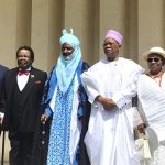 L-R: Prof. Eghosa Osaghae, D-G, NIIA, Prof. Bola Akinyemi, former D-G, NIIA; Sanusi Lamido Sanusi, former CBN Governor; Prince Julius Adelusi-Adeluyi, former Minister of Health.