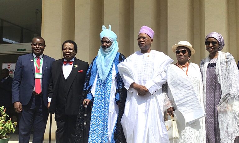 L-R: Prof. Eghosa Osaghae, D-G, NIIA, Prof. Bola Akinyemi, former D-G, NIIA; Sanusi Lamido Sanusi, former CBN Governor; Prince Julius Adelusi-Adeluyi, former Minister of Health.